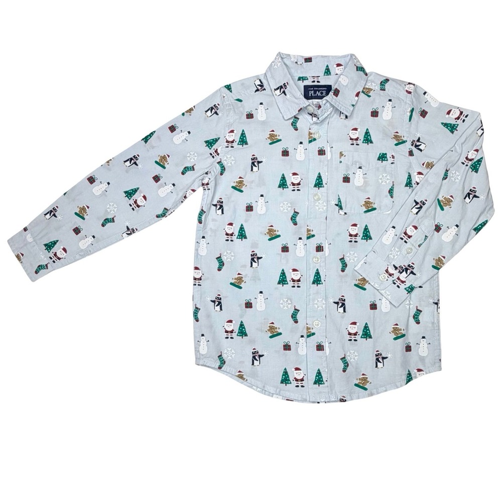 The Children's Place Christmas Button Down Shirt Santa Stocking Snowflake